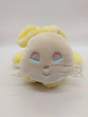 Eden Toys Bunny Rabbit Yellow Pink Sleepy Eyes Rattle Plush 9" Yarn Vintage
